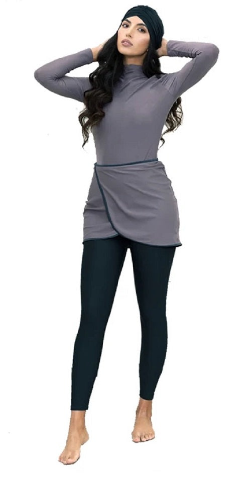 Muslim Swimwear - 3 Piece Burkini (Silver Grey and Black)