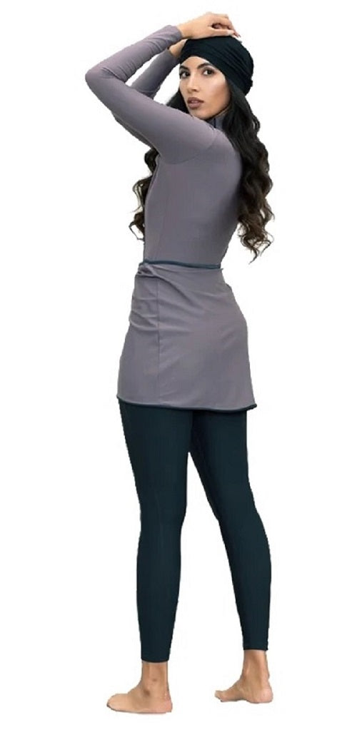 Muslim Swimwear - 3 Piece Burkini (Silver Grey and Black)