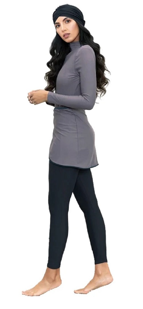Muslim Swimwear - 3 Piece Burkini (Silver Grey and Black)