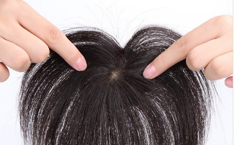 Silk Base Toupee Natural Black Womens Human Hair Topper